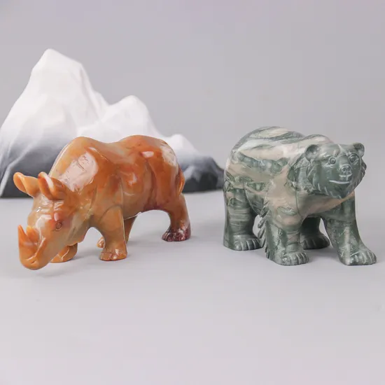 Custom Big Size Natural Crystal Animal Hand Crafts Moss Agate Crystal Elephant Carving for Gifts 