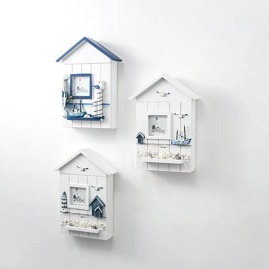 Custom Mediterranean House Key Hanging Storage Box for Wall Decoration Wooden Handcraft 
