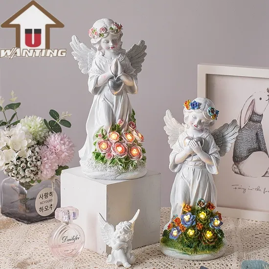 Handcraft Western Solar Light Blessing Angel Statue Polyresin Decor Waterproof Home Decor 