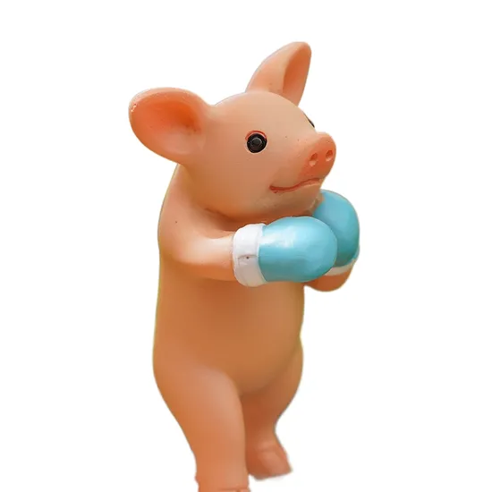 Cute Resin Handcraft Animal Statue Miniature Boxing Pig Figurine Souvenir Gift 