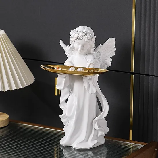 Home Decoration Handcraft Decor Angel Hold Tray Figurine Religion Wedding Ornament Souvenir 