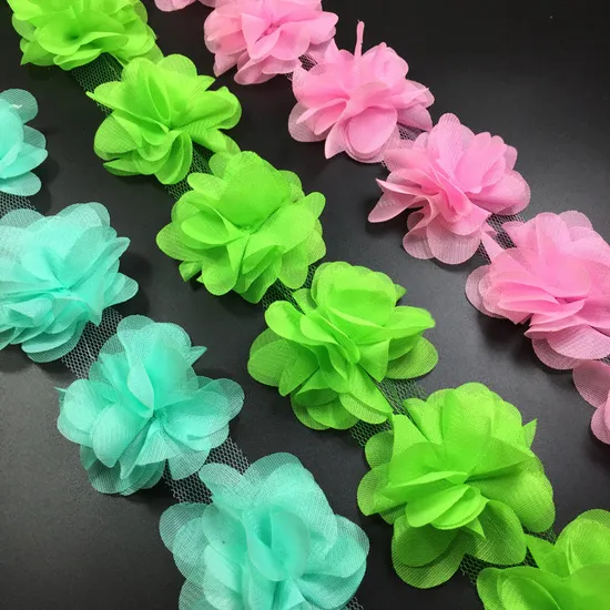 Z294 Chiffon Handmade Clothing Accessories Shoes DIY Decorative Flower 3D Lace Trim 