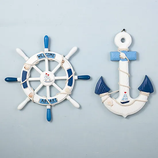 Wooden Craft Handcraft Rudder Helmsman Anchor Wall Hanging Home Decoration Mediterranean Style 