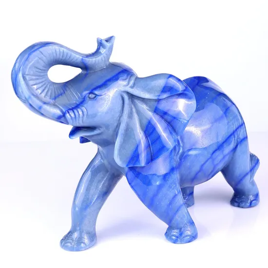 12inch Natural Crystal Blue Aventurine Stone Carved Elephant Figurines Handcraft Indoor Decorative Gemstone Elephant Statue 