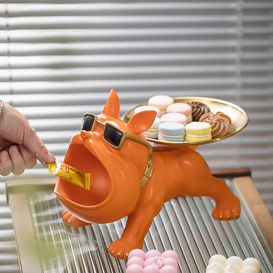 High Quality Bulldog with Tray Living Room Furniture Home Decor Handcraft Statue 